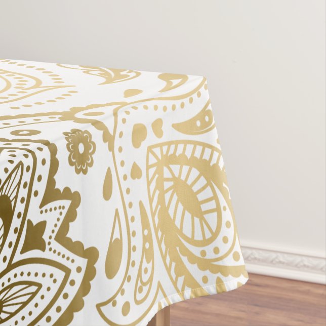 MetallicGold White Floral Paisley Tischdecke (Beispiel)