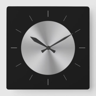 METALLIK-DISK | Grauer glänzender Stahllook Quadratische Wanduhr