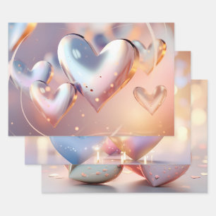 "Metallisch" aussehend in Gold, Silber und Roségol Geschenkpapier Set