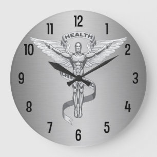 Metallisch aussehende Chiropractic Emblem-Logo-Uhr Große Wanduhr