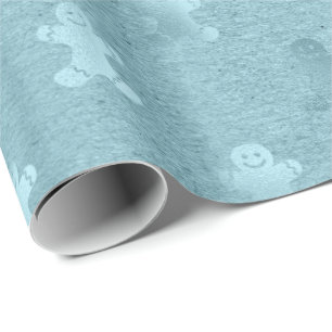 Metallisch blaue Weihnachts-Pfefferkuchenmann-Must Geschenkpapier