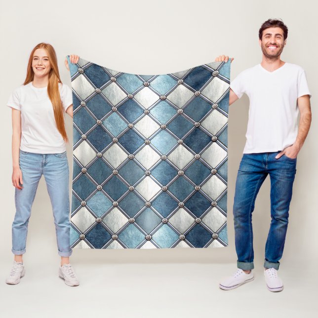 Metallisch-blauer Diamant - Geometrisch-industriel Fleecedecke (Beispiel)