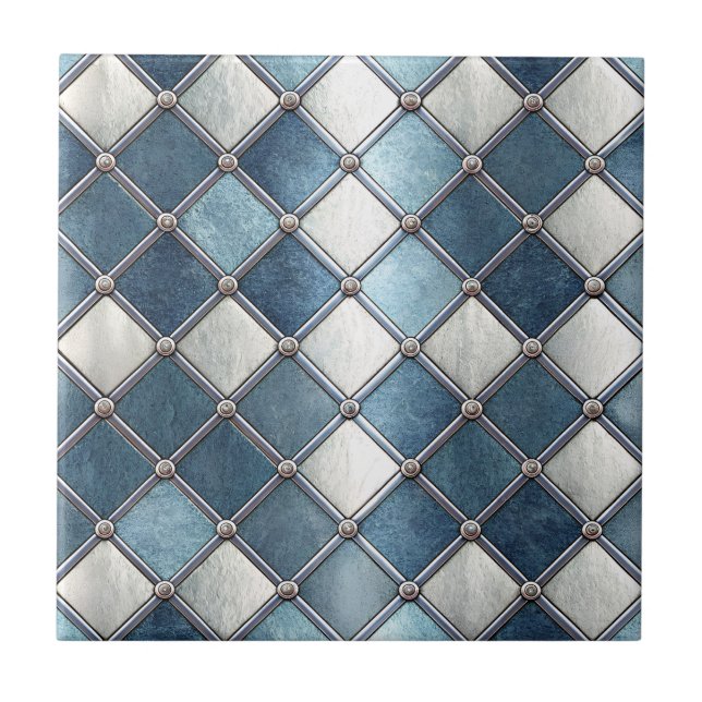 Metallisch-blauer Diamant - Geometrisch-industriel Fliese (Vorderseite)