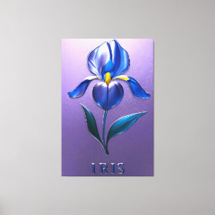 Metallisch Glänzende Blaue Irisblüte mit Text Leinwanddruck
