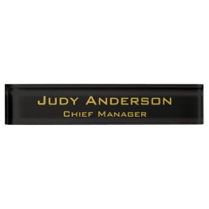 Metallisch Gold & Schwarz Professionell Modern Ele Namensplakette
