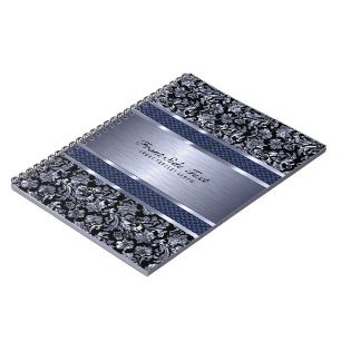 Metallisch hellblaue Vintage-Blumendamastmuster Notizblock