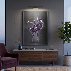 Metallisch lila Chrom-Ballerina in dynamischer Spr Poster