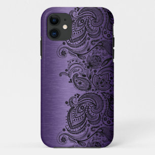 Metallisch Lila mit Black Paisley Lace iPhone 11 Hülle