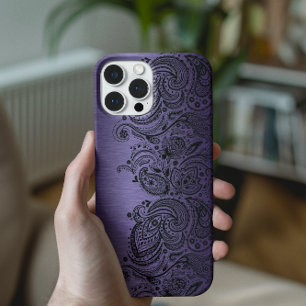 Metallisch Lila mit Black Paisley Lace iPhone 16 Pro Hülle