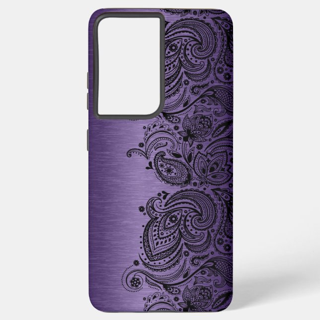 Metallisch Lila mit Black Paisley Lace Samsung Ga Samsung Galaxy Hülle (Rückseite)