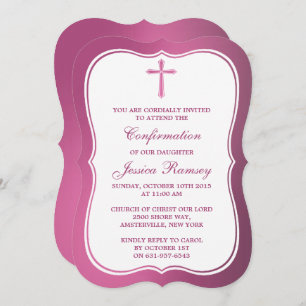 Metallisch rosa Kreuz Heilige Kommunion oder Bestä Einladung