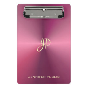 Metallisch Rosa Vorlage Modernes Monogramm Mini Klemmbrett