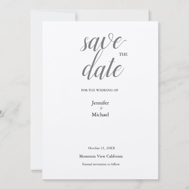 Metallisch Silber Minimalistischer Klassischer Tre Save The Date (Vorderseite)