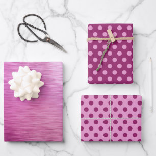 Metallisch Trauben-Purpur-Rosa-Beeren-Punkt-Weihna Geschenkpapier Set