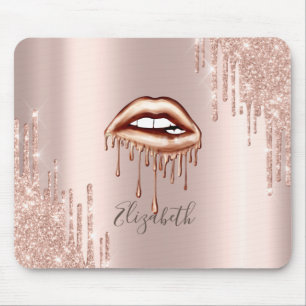 Metallisch tropfende Lippen, Rose Gold Glitter Tro Mousepad