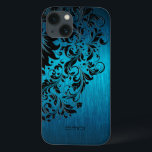 Metallisch Türkis gebürstetes Aluminium, schwarze  Case-Mate iPhone Hülle<br><div class="desc">Elegant blau-grün türkisfarben metallische Hintergrund gebürstetes Aluminium sehen schwarz Blumenspitze aus. Anpassbare Monogramm. Mehrere Version auf diesem Design mit unterschiedlicher Platzierung.</div>