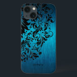 Metallisch Türkis gebürstetes Aluminium, schwarze  Case-Mate iPhone Hülle<br><div class="desc">Elegant blau-grün türkisfarben metallische Hintergrund gebürstetes Aluminium sehen schwarz Blumenspitze aus. Anpassbare Monogramm. Mehrere Version auf diesem Design mit unterschiedlicher Platzierung.</div>