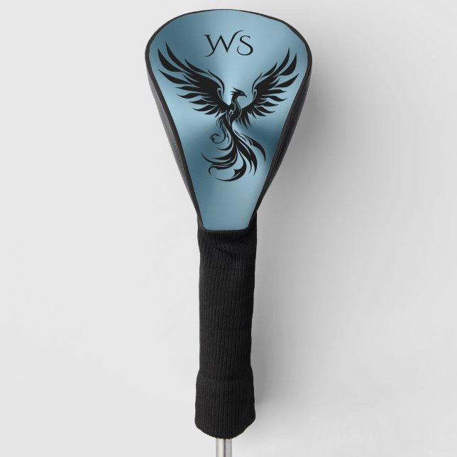 Metallische Aquamarine Blue-Black-Phoenix Monogram Golf Headcover (Vorderseite)
