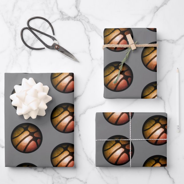 Metallische Black Orange Basketball Ball Sports Geschenkpapier Set (Vorderseite)