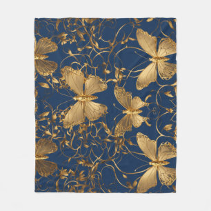 Metallische blaue Schmetterlinge mit Goldweinen Fleecedecke