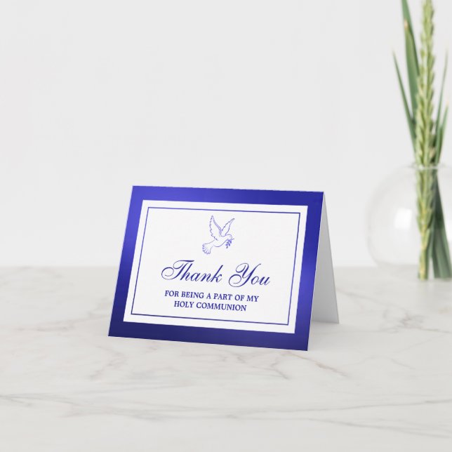 Metallische Blaue Taube Heilige Kommunion oder Bes Dankeskarte (Vorderseite)