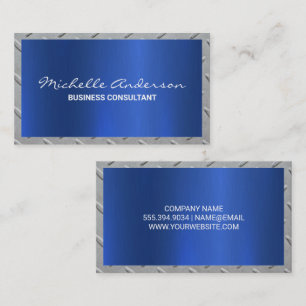Metallische blaue Textur Stahlrand Visitenkarte