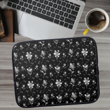 Metallische Blume Schwarz-Silber-Blütenmuster