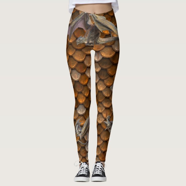 Metallische Bronze-Drachenskala Leggings (Vorderseite)