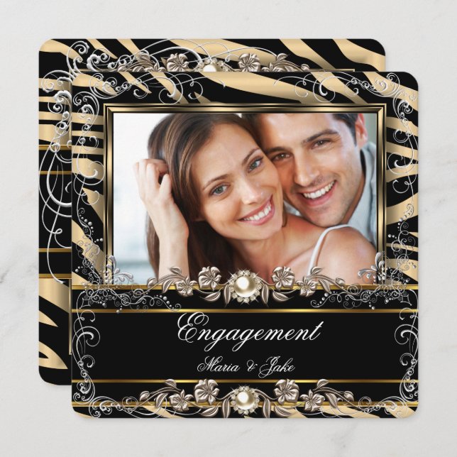 Metallische Bronze-Zebra-Foto der Einsatzpartei Einladung (Vorne/Hinten)