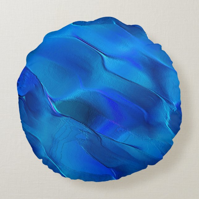 Metallische Dünen in lebhaften blauen Farbtönen Rundes Kissen (Rückseite)