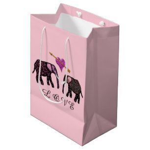 Metallische Elephant Hearts Gift Bags Mittlere Geschenktüte