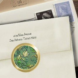 Metallische Embossed Look Damask in Grün und Gold Runder Aufkleber