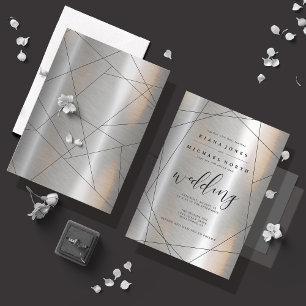 Metallische geometrische Hochzeit Silber/Schwarz I Einladung