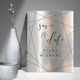 Metallische geometrische Hochzeit Silber/Schwarz I Save The Date