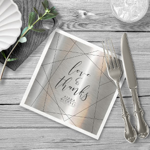 Metallische geometrische Hochzeit Silber/Schwarz I Serviette