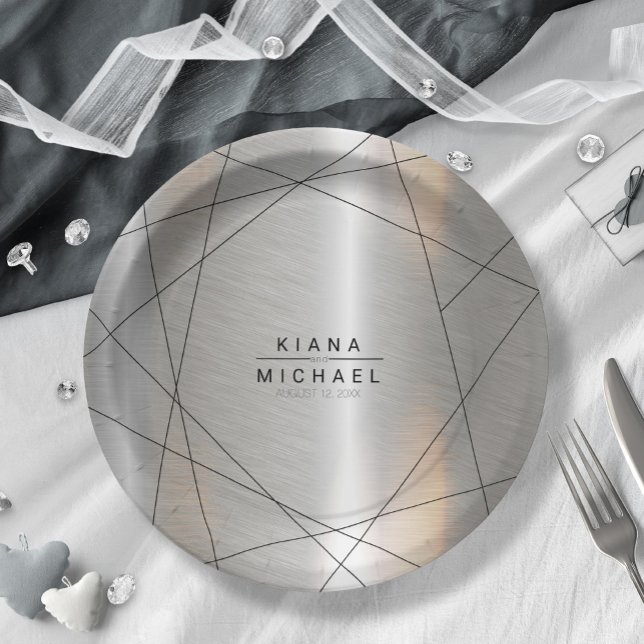 Metallische Geometrische Hochzeitsilber/Schwarz-ID Pappteller (Von Creator hochgeladen)