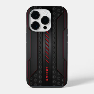 Metallische geometrische schwarze Textur rote Akze iPhone 14 Pro Hülle