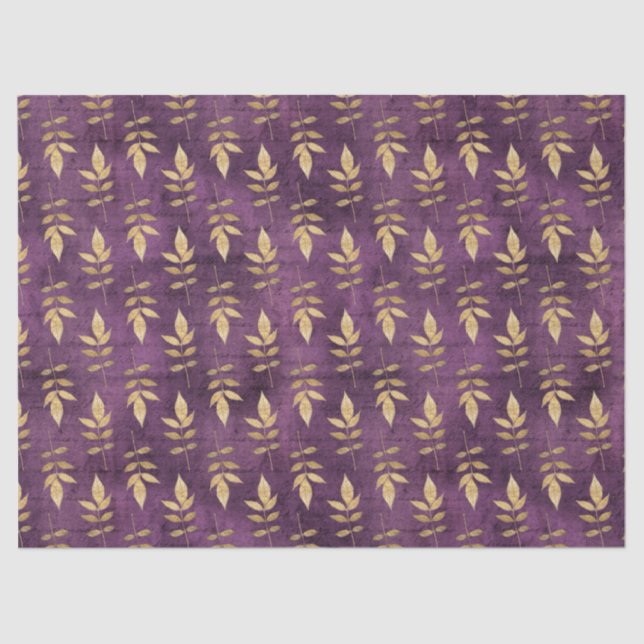 Metallische Gold-Blätter auf Lila Decoupage Seidenpapier (Vorderseite)