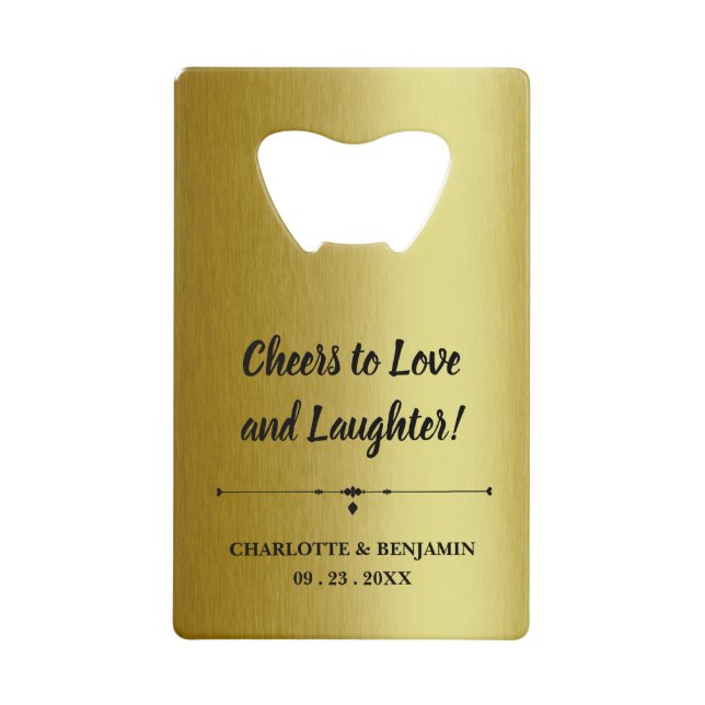 Metallische Gold-Gastgeschenke Hochzeiten Geldbeutel Flaschenöffner (Vorderseite)