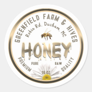 Metallische Gold Honey Label Bee Daisy Blume Runder Aufkleber