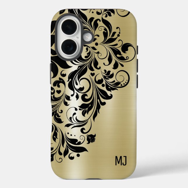 Metallische Gold Textur Schwarzer Swirl Akzent Mon Case-Mate iPhone Hülle (Rückseite)