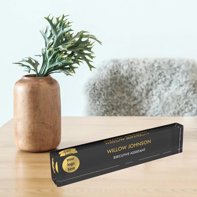 Metallische Gold- und Black-Business-Logo-Führungs Namensplakette (Metallic Gold & Black Business Logo Executive Desk Name Plate)