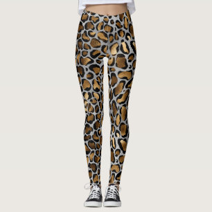Metallische Gold- und Black-Leopard-Spots auf weiß Leggings