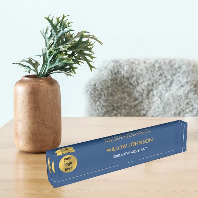 Metallische Gold- und Navy-Blue-Business-Logo-Führ Namensplakette (Metallic Gold & Navy Blue Business Logo Executive Desk Name Plate)