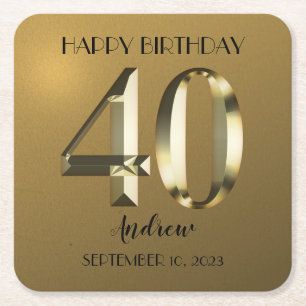 Metallische goldene Folie 40. Geburtstag Rechteckiger Pappuntersetzer