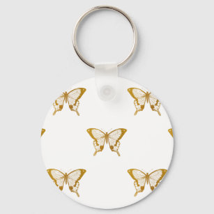 Metallische goldene Schmetterlinge auf Weiß Schlüsselanhänger