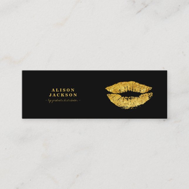 Metallische goldfarbene Lippen auf schwarzem Glam- Mini Visitenkarte (Vorderseite)