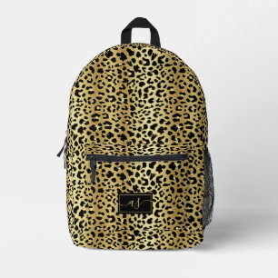 Metallische Goldfolie Schwarzer Leopard Mit Monogr Bedruckter Rucksack
