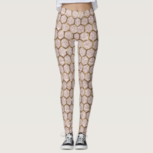 Metallische GoldGlitzersequins-Hexagon-Bienenwabe Leggings