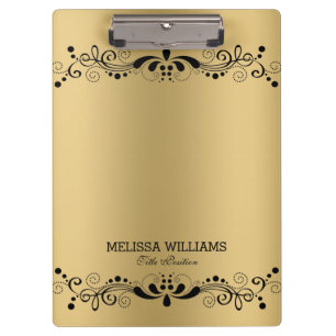 Metallische Goldstruktur & vintage schwarze Blumen Klemmbrett